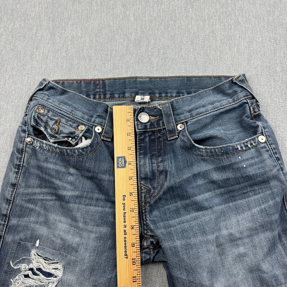 True Religion Jeans Mens 30x33 Blue Denim Straight Slim Distressed Classic Pants